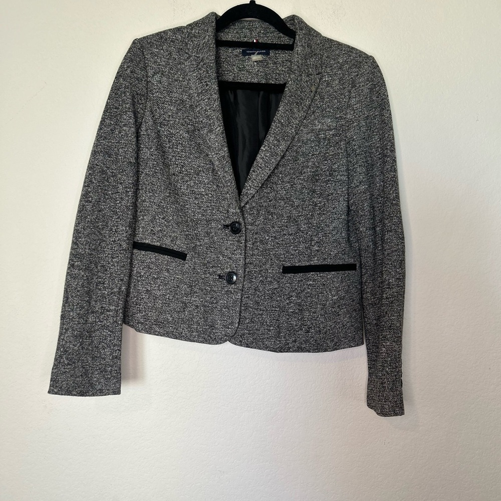 Tommy Hilfiger Women's Marled Peak-Lapel Blazer (6, Charcoal/Black)